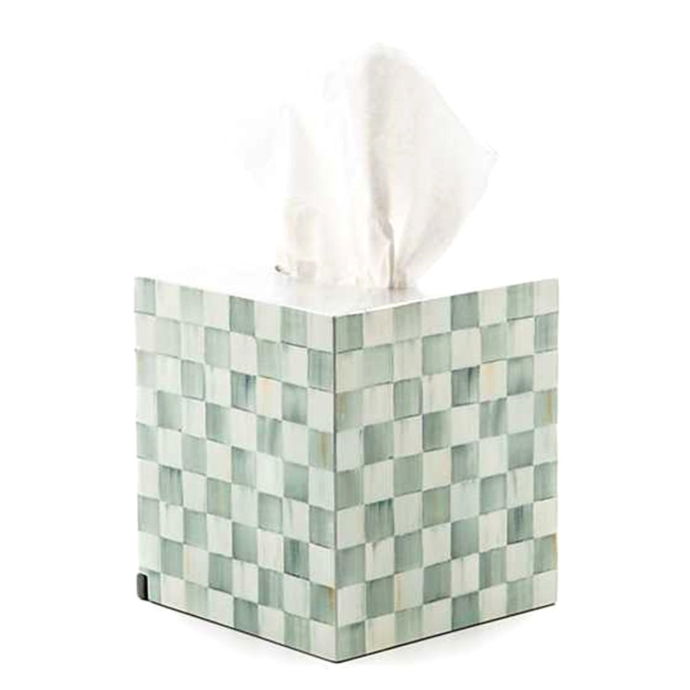 Brand New Mackenzie-Childs Sterling Check Lacquer Boutique Tissue Box Cover